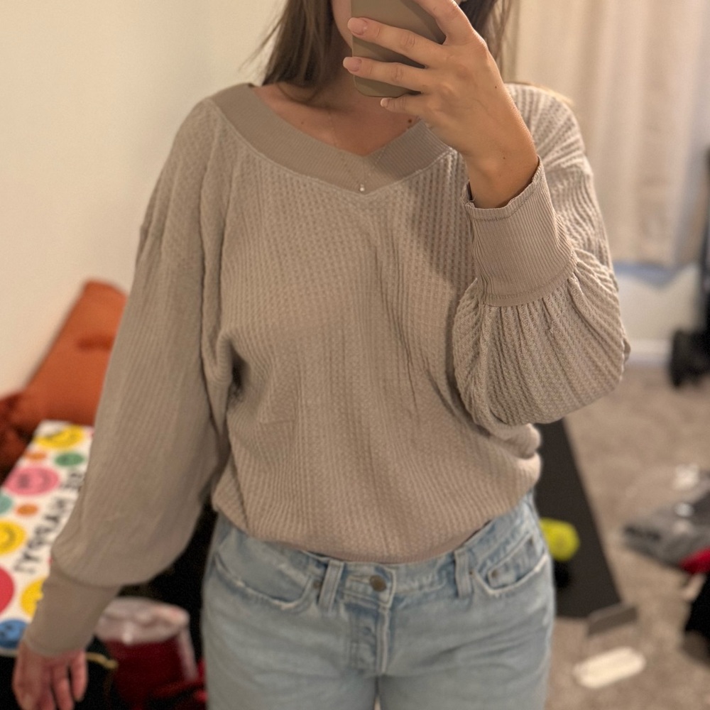 Fashion Nova Taupe Waffle-Knit sweater